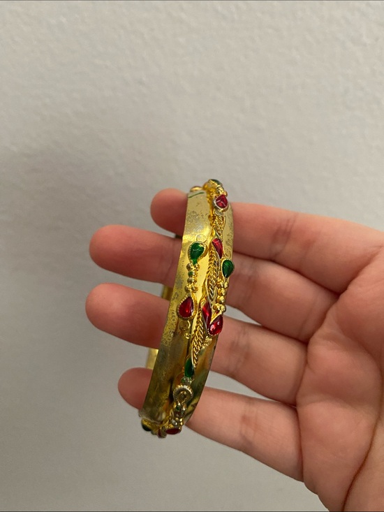 Jewelry - Gold-Tone Women’s Bangle Bracelet with Red and Green Accents